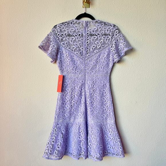 NWT NEW Monique Lhuillier Purple Lace Floral Mini Dress Size S - Picture 2 of 6